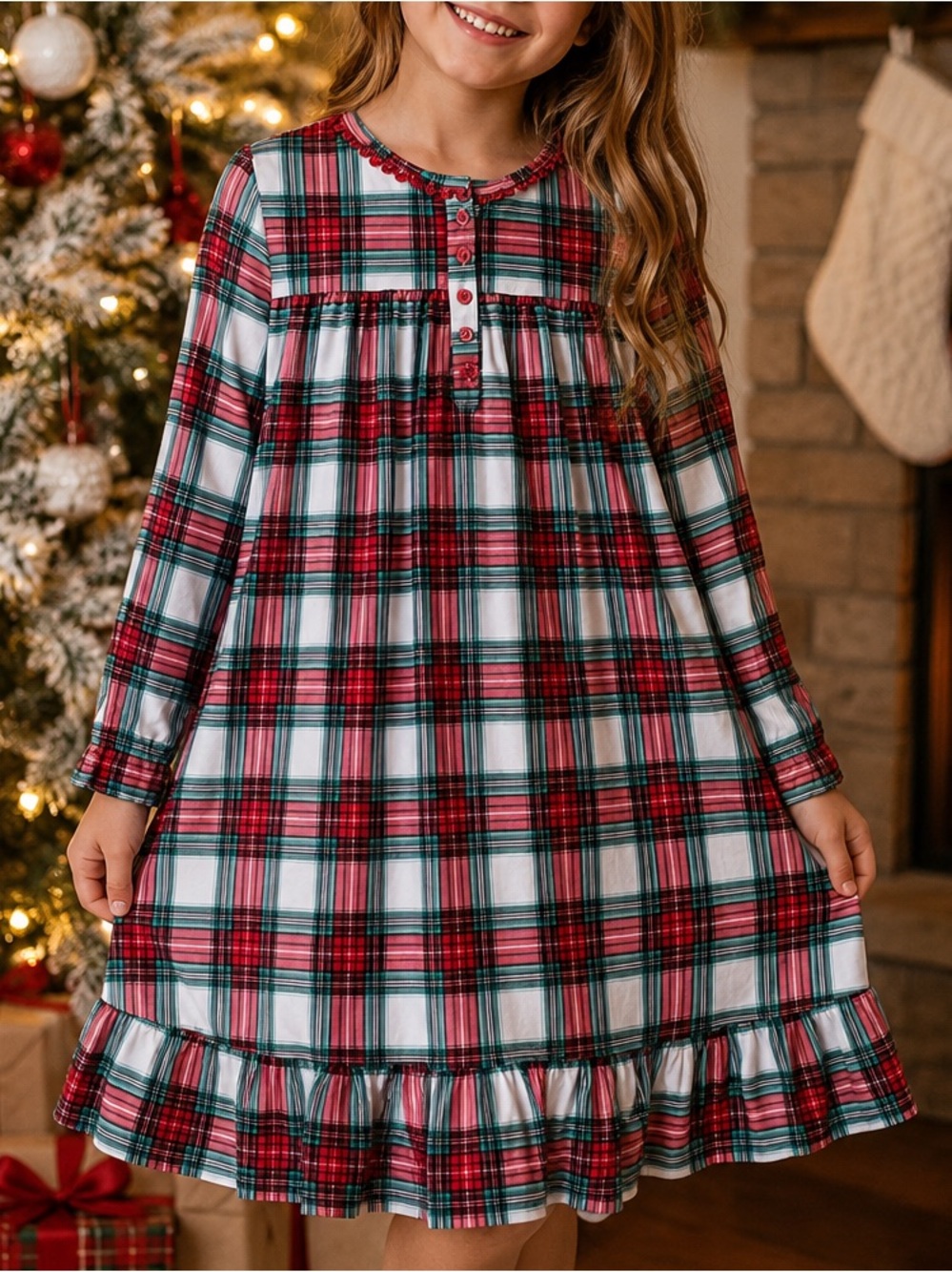 Holiday Lane Girls L 10-12 Christmas Plaid Nightgown Pajama Dress NWT